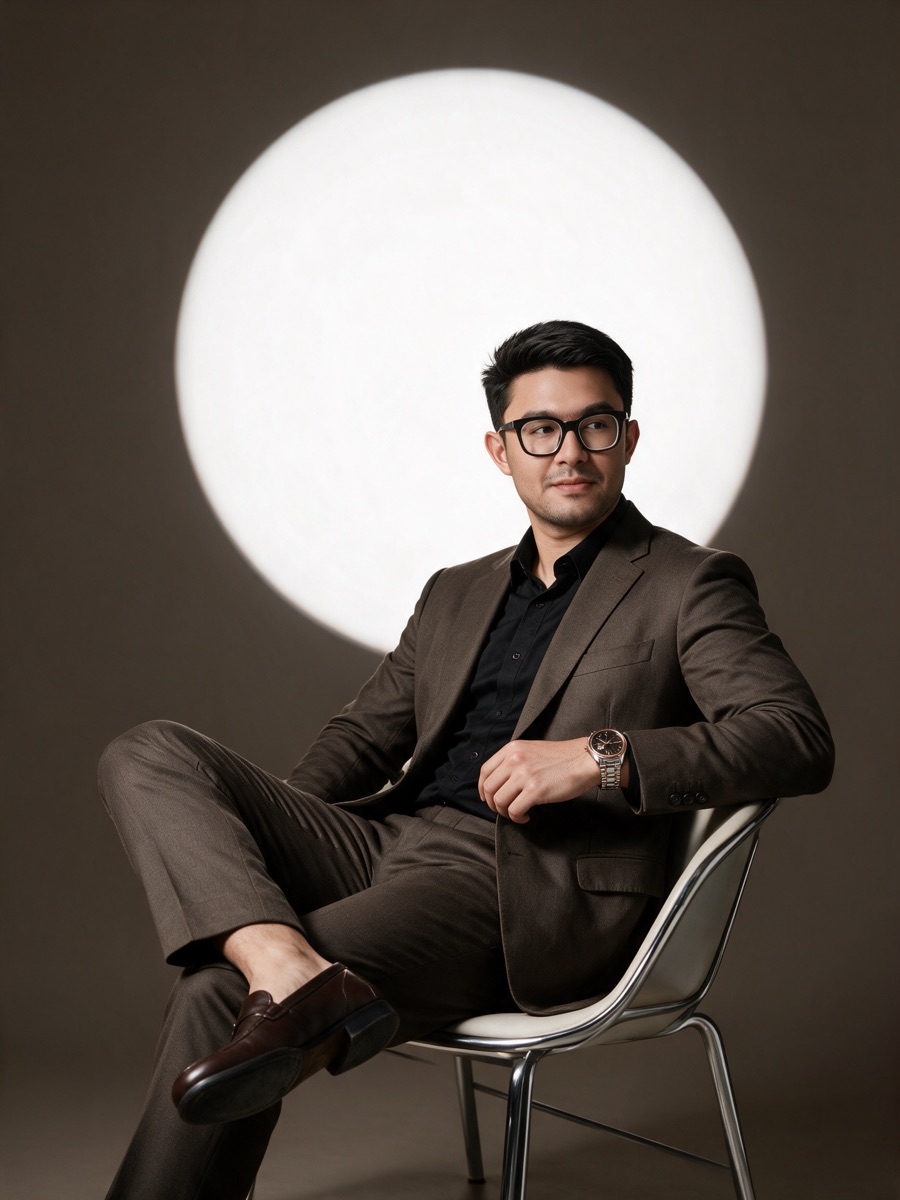 Tanvir Israque seated in front of a full moon